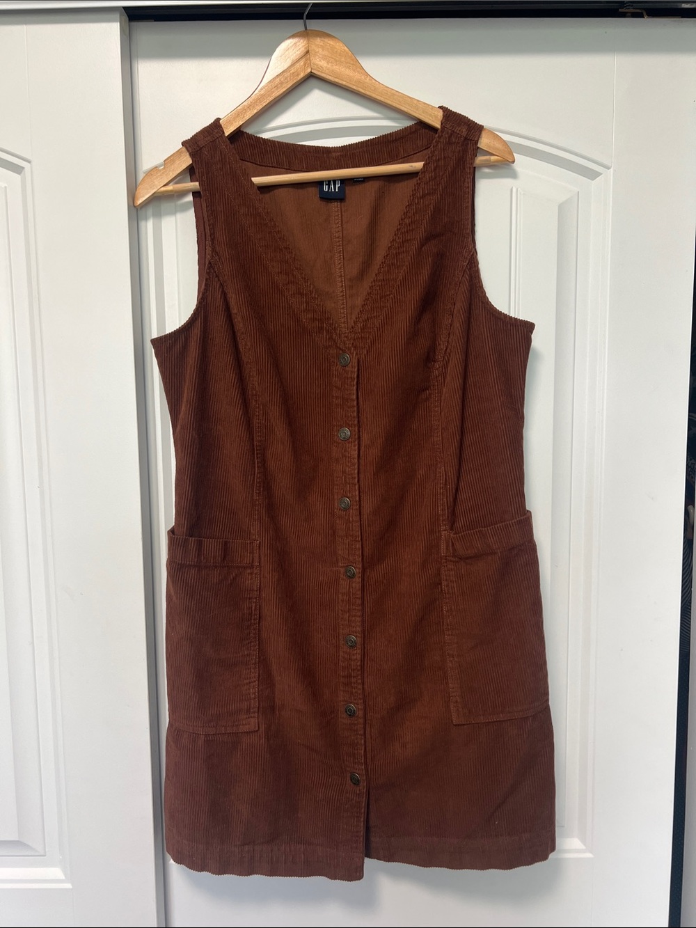 GAP Brown Corduroy Button-Front Pinafore Dress